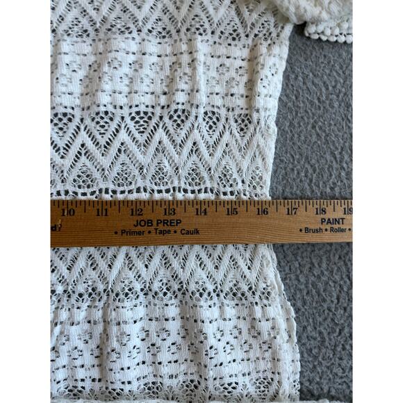 Soma Coverup Mini Dress Medium Crochet Open Knit Sheer Long Sleeve White Beach - Picture 11 of 14